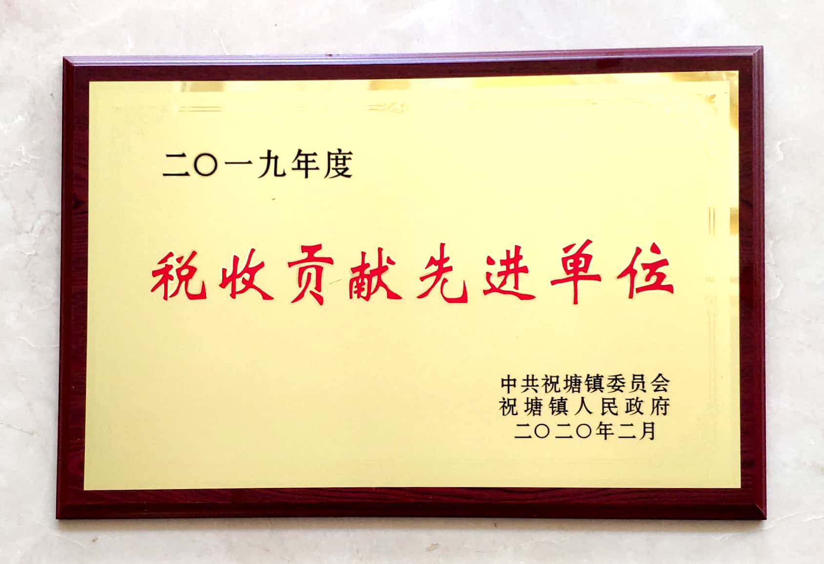 2019年度稅收貢獻(xiàn)先進(jìn)單位